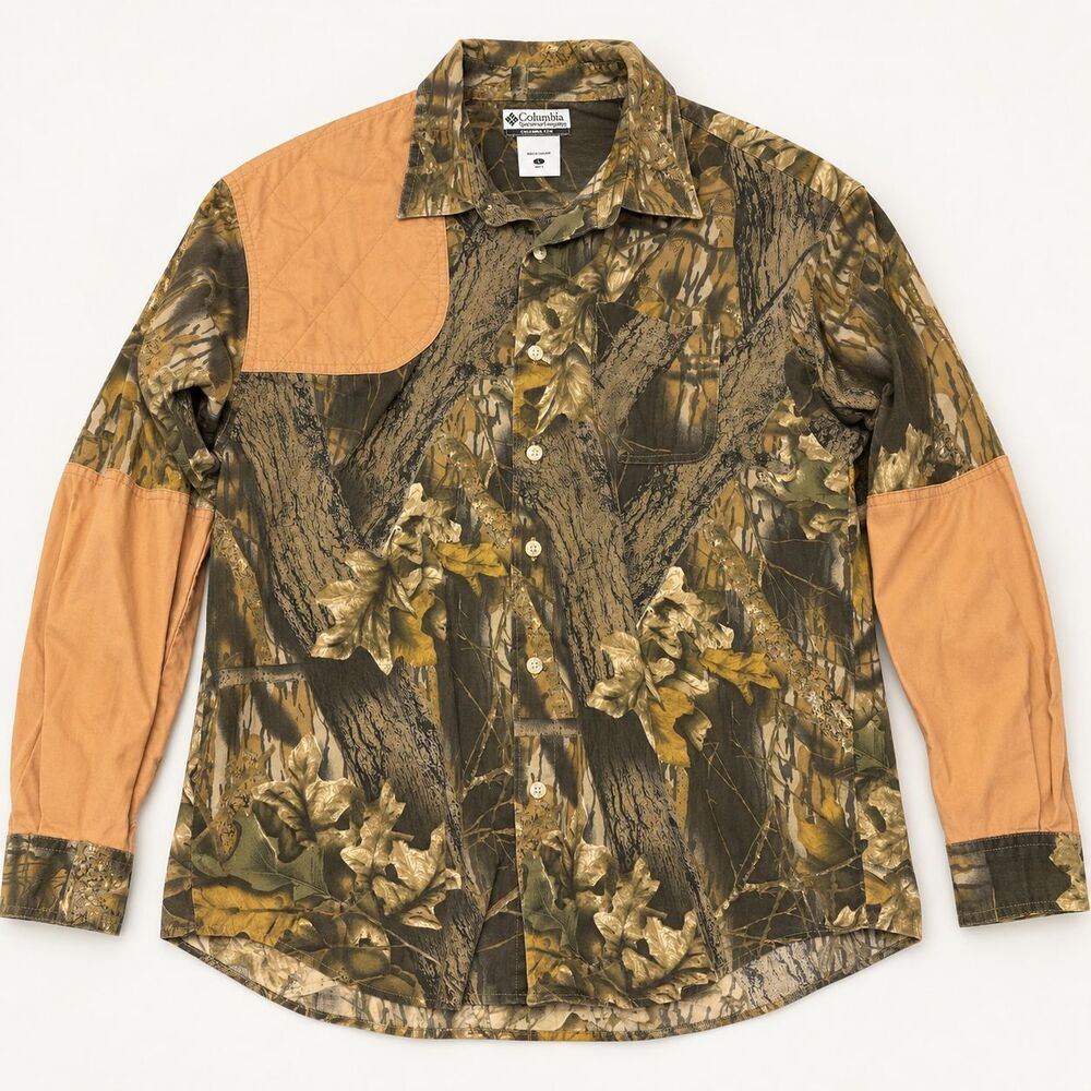 Columbia Mossy Oak Break-Up Camo Button-Up Hunting Shirt Men's L 100% Cotton
